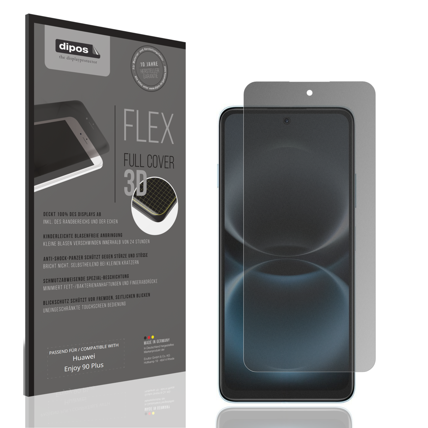 Blickschutzfolie von dipos passend für Huawei Enjoy 90 Plus, 100% Displayabdeckung und blasenfreie Montage