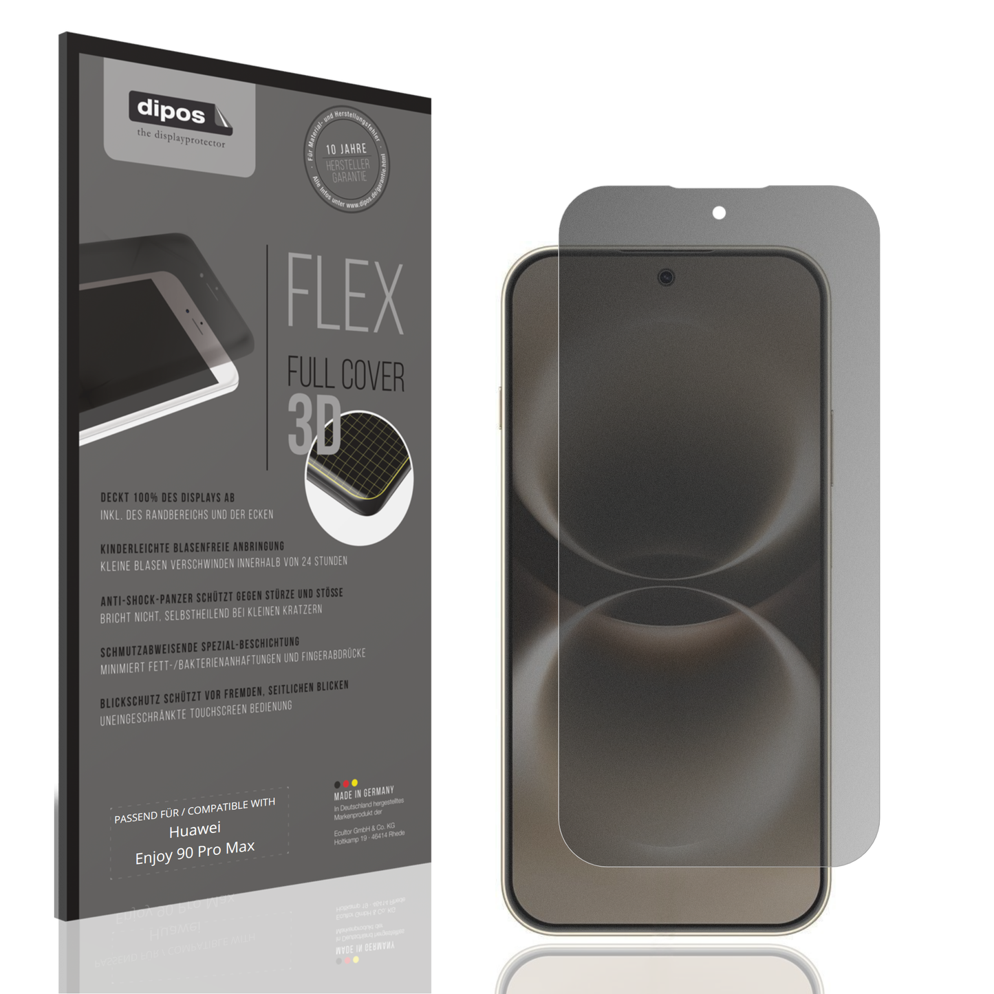 Blickschutzfolie von dipos passend für Huawei Enjoy 90 Pro Max, 100% Displayabdeckung und blasenfreie Montage