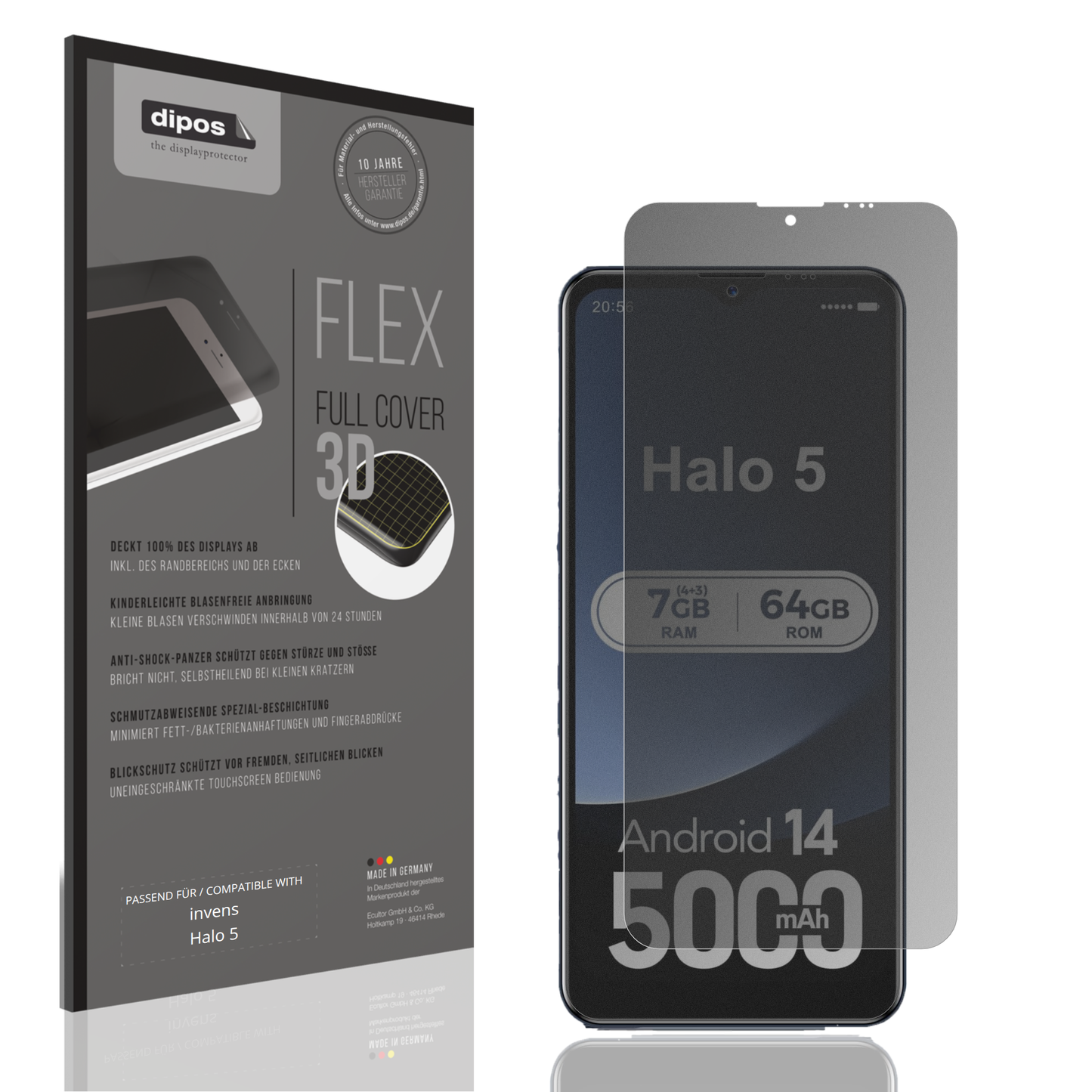 Blickschutzfolie von dipos passend für invens Halo 5, 100% Displayabdeckung und blasenfreie Montage