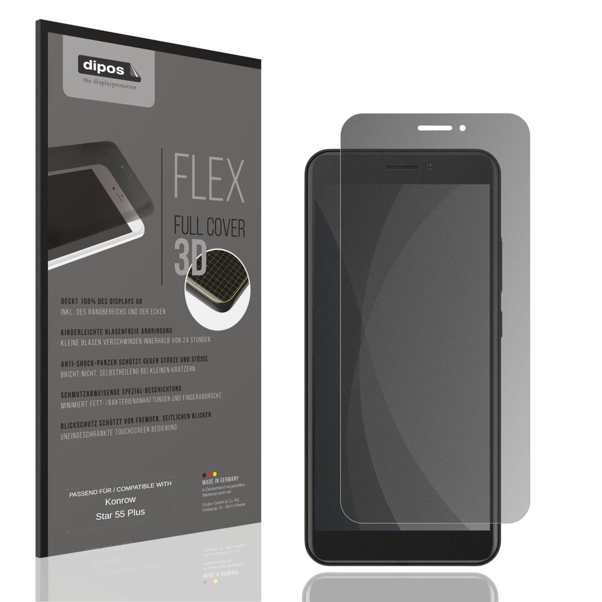 Blickschutzfolie von dipos passend für Konrow Star 55 Plus, 100% Displayabdeckung und blasenfreie Montage