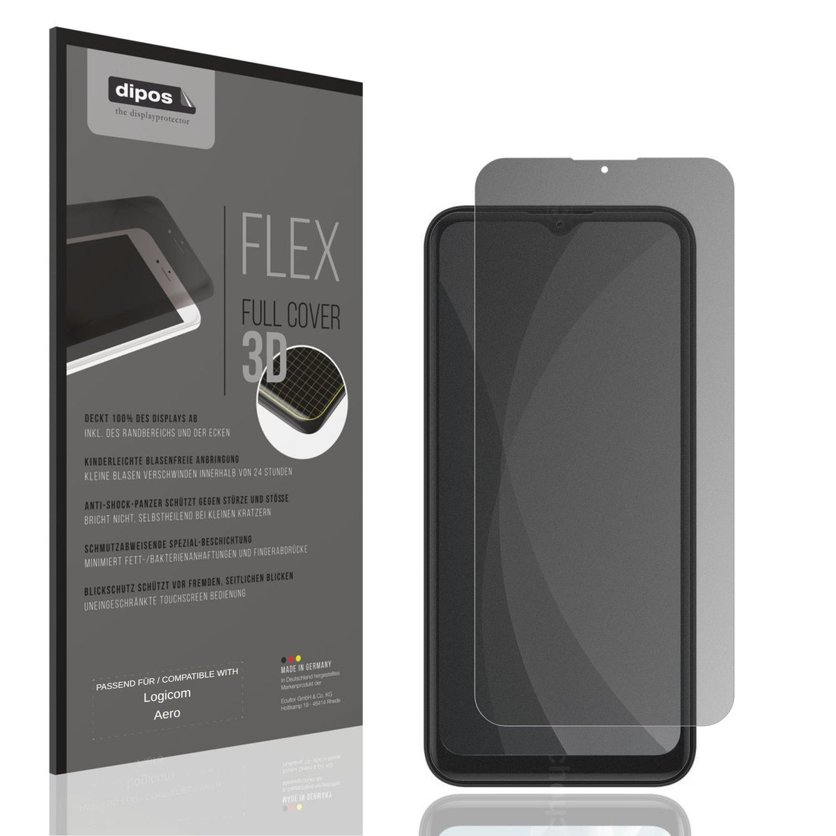 Blickschutzfolie von dipos passend für Logicom Aero, 100% Displayabdeckung und blasenfreie Montage