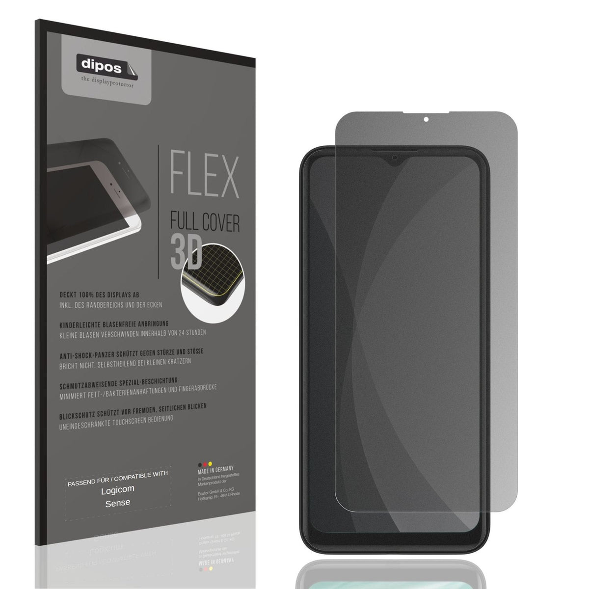 Blickschutzfolie von dipos passend für Logicom Sense, 100% Displayabdeckung und blasenfreie Montage