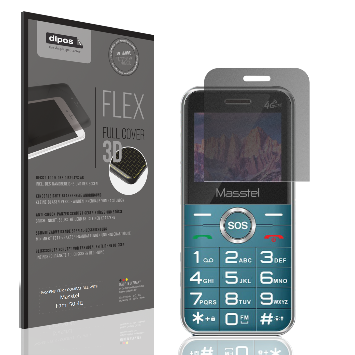 Blickschutzfolie von dipos passend für Masstel Fami 50 4G, 100% Displayabdeckung und blasenfreie Montage
