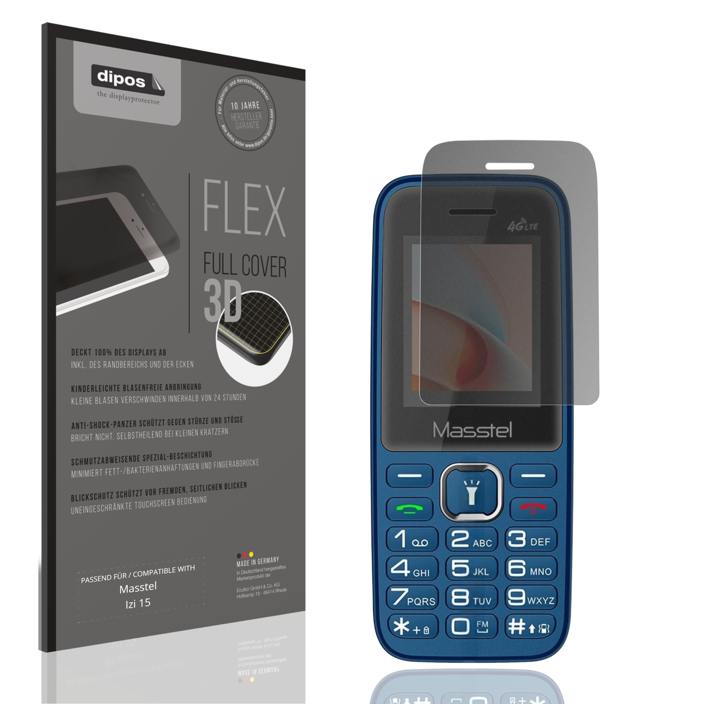 Blickschutzfolie von dipos passend für Masstel Izi 15, 100% Displayabdeckung und blasenfreie Montage