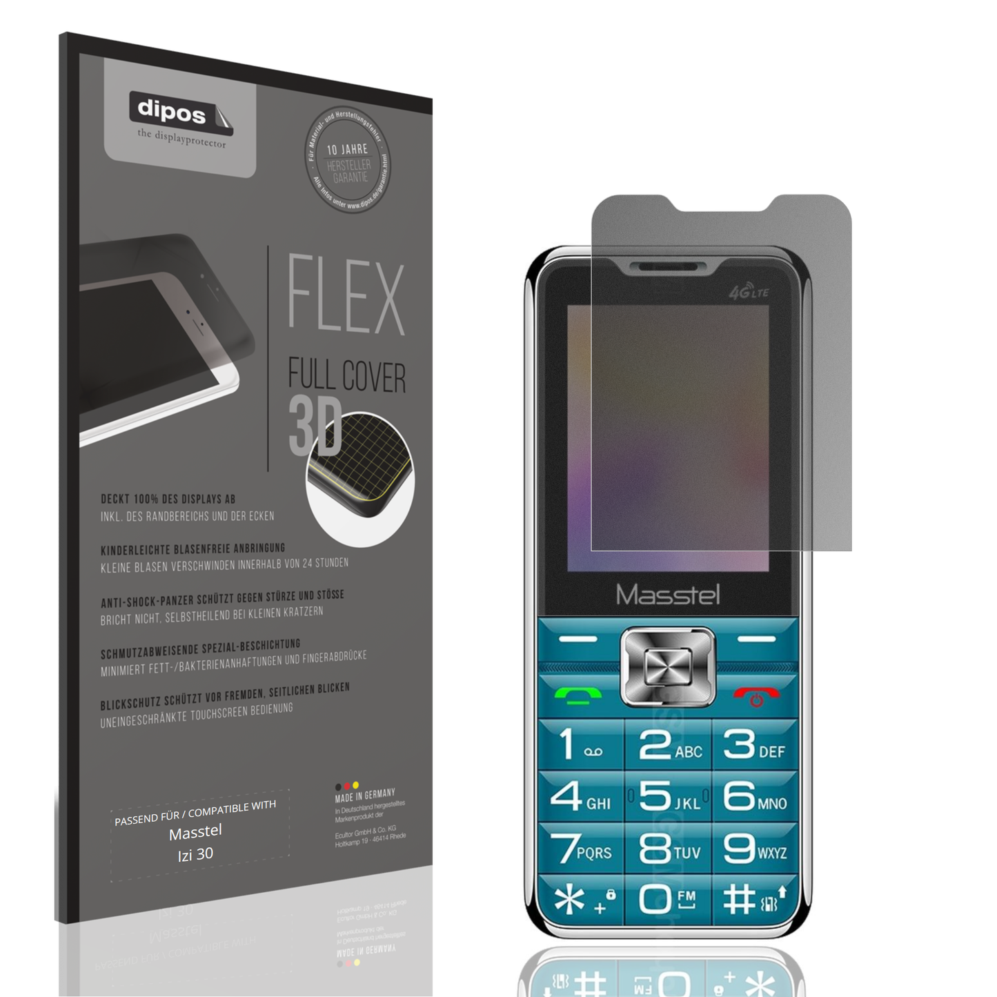 Blickschutzfolie von dipos passend für Masstel Izi 30, 100% Displayabdeckung und blasenfreie Montage