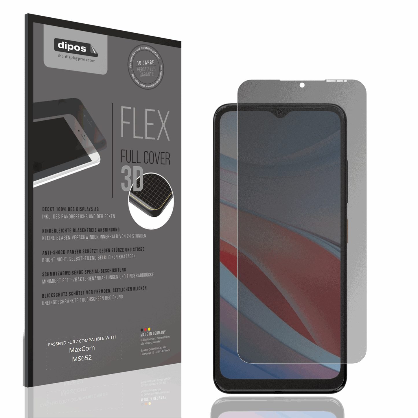 Blickschutzfolie von dipos passend für MaxCom MS652, 100% Displayabdeckung und blasenfreie Montage