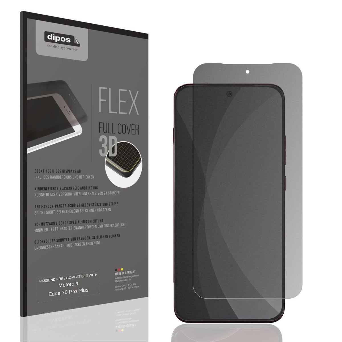 Blickschutzfolie von dipos passend für Motorola Edge 70 Pro Plus, 100% Displayabdeckung und blasenfreie Montage