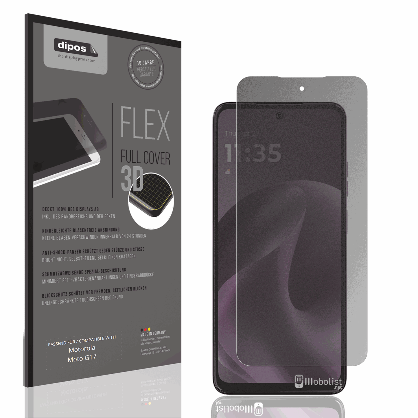Blickschutzfolie von dipos passend für Motorola Moto G17, 100% Displayabdeckung und blasenfreie Montage