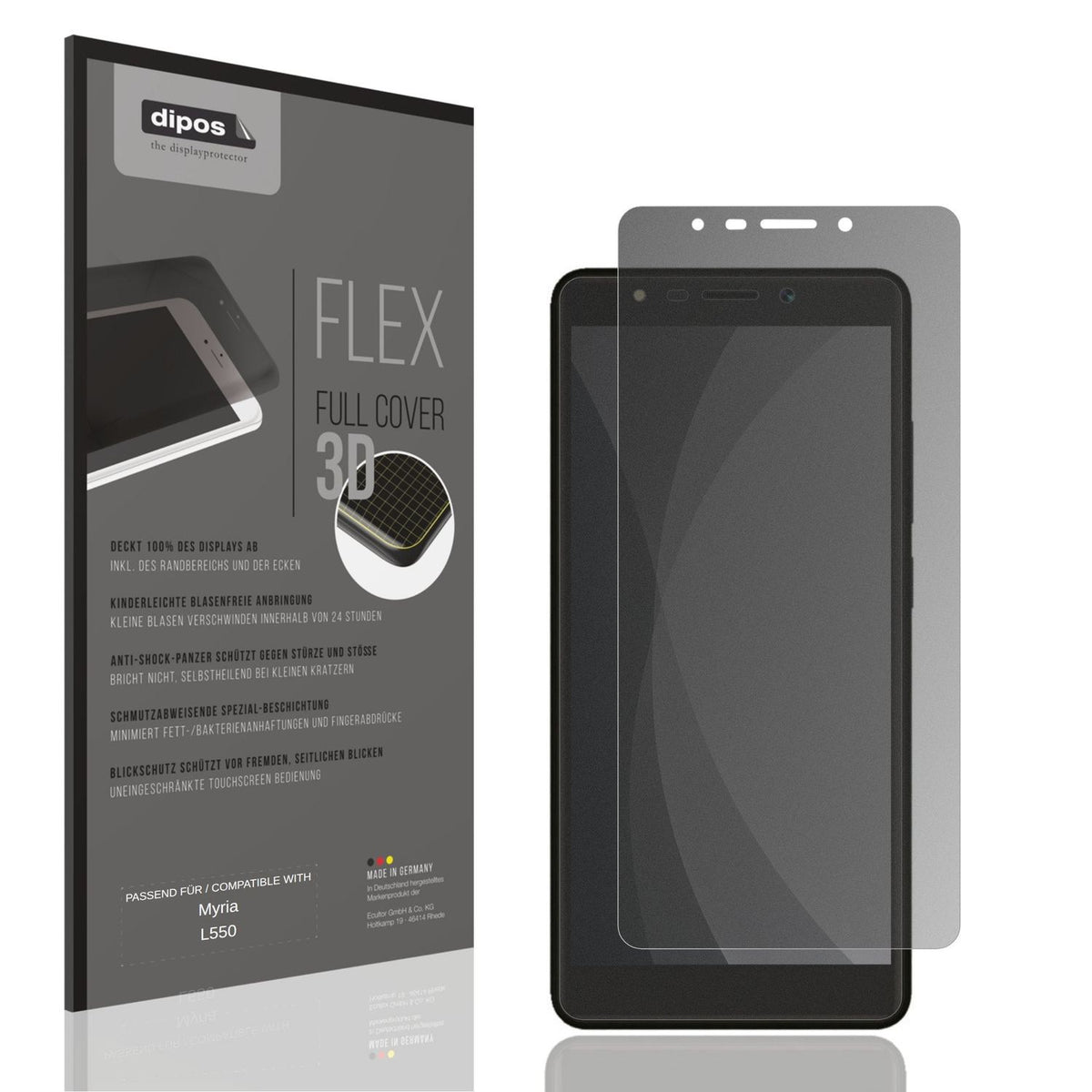 Blickschutzfolie von dipos passend für Myria L550, 100% Displayabdeckung und blasenfreie Montage