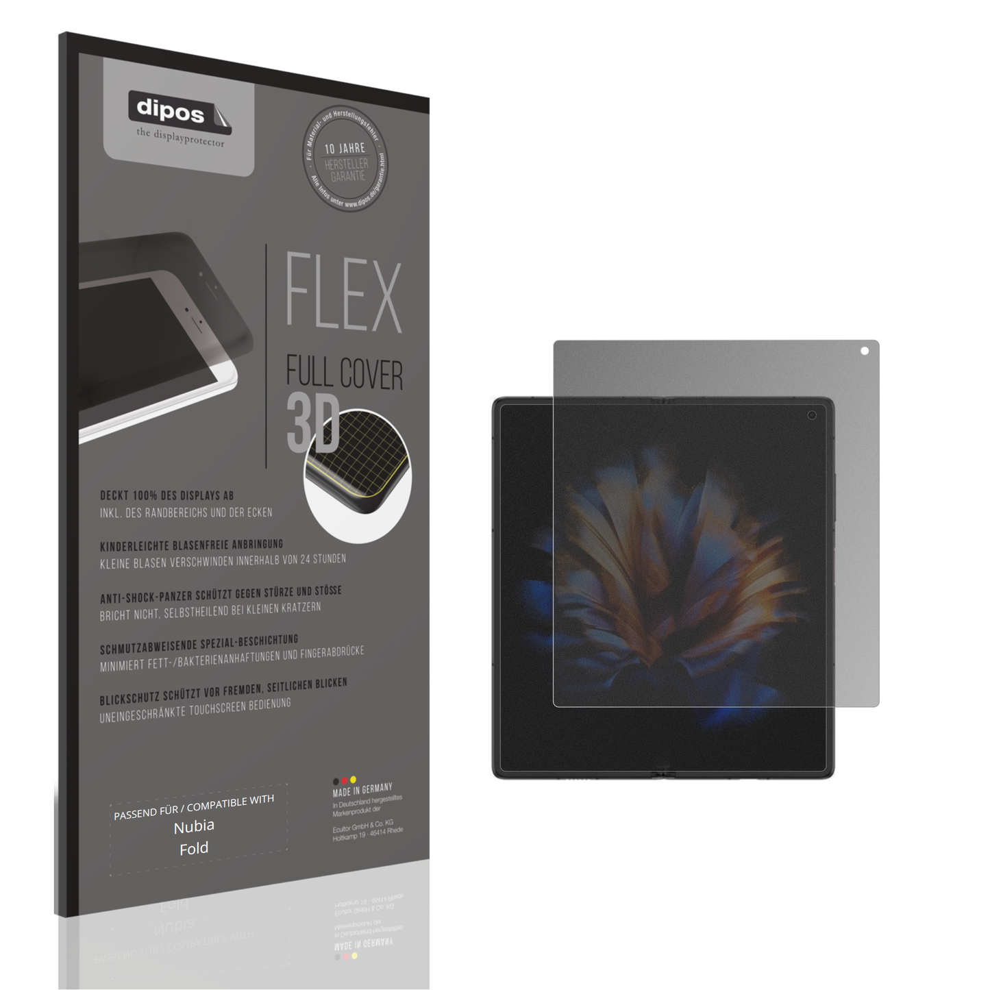 Blickschutzfolie von dipos passend für Nubia Fold Innenseite, 100% Displayabdeckung und blasenfreie Montage