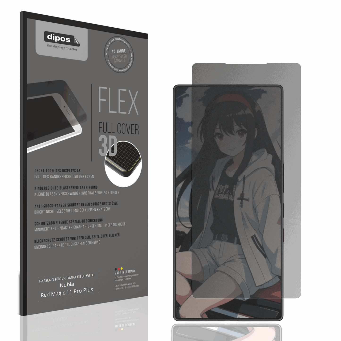 Blickschutzfolie von dipos passend f�r Nubia Red Magic 11 Pro Plus, 100% Displayabdeckung und blasenfreie Montage