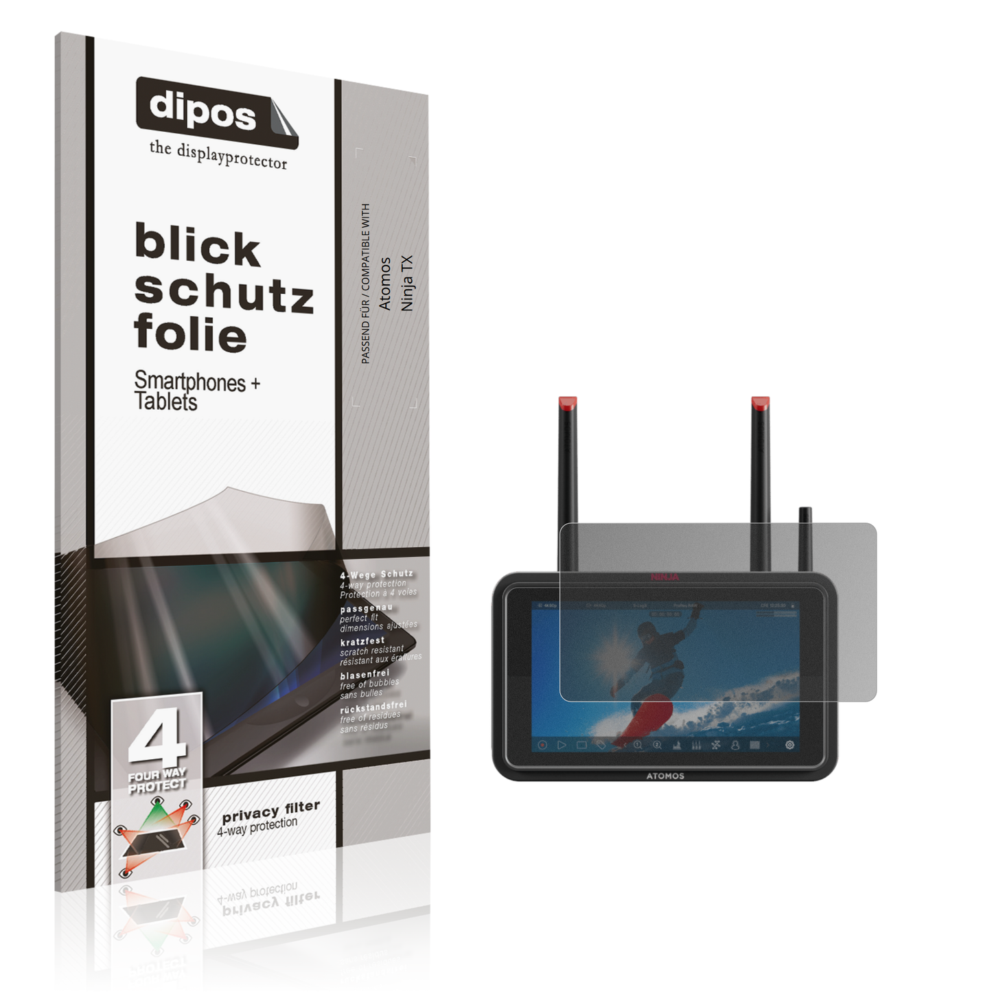 Blickschutzfolie von dipos passend für Atomos Ninja TX, präziser Zuschnitt und blasenfrei montiert