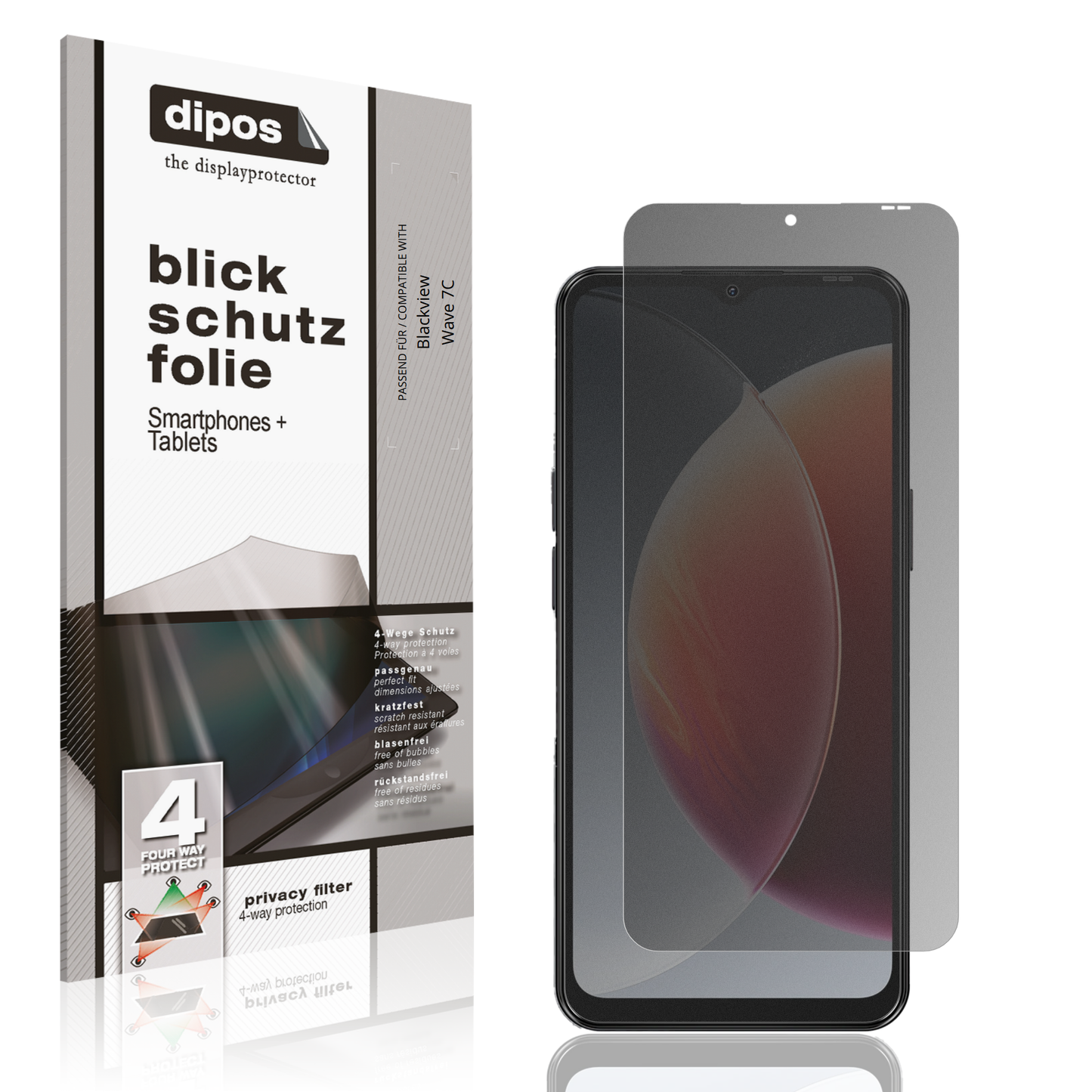 Blickschutzfolie von dipos passend für Blackview Wave 7C, präziser Zuschnitt und blasenfrei montiert