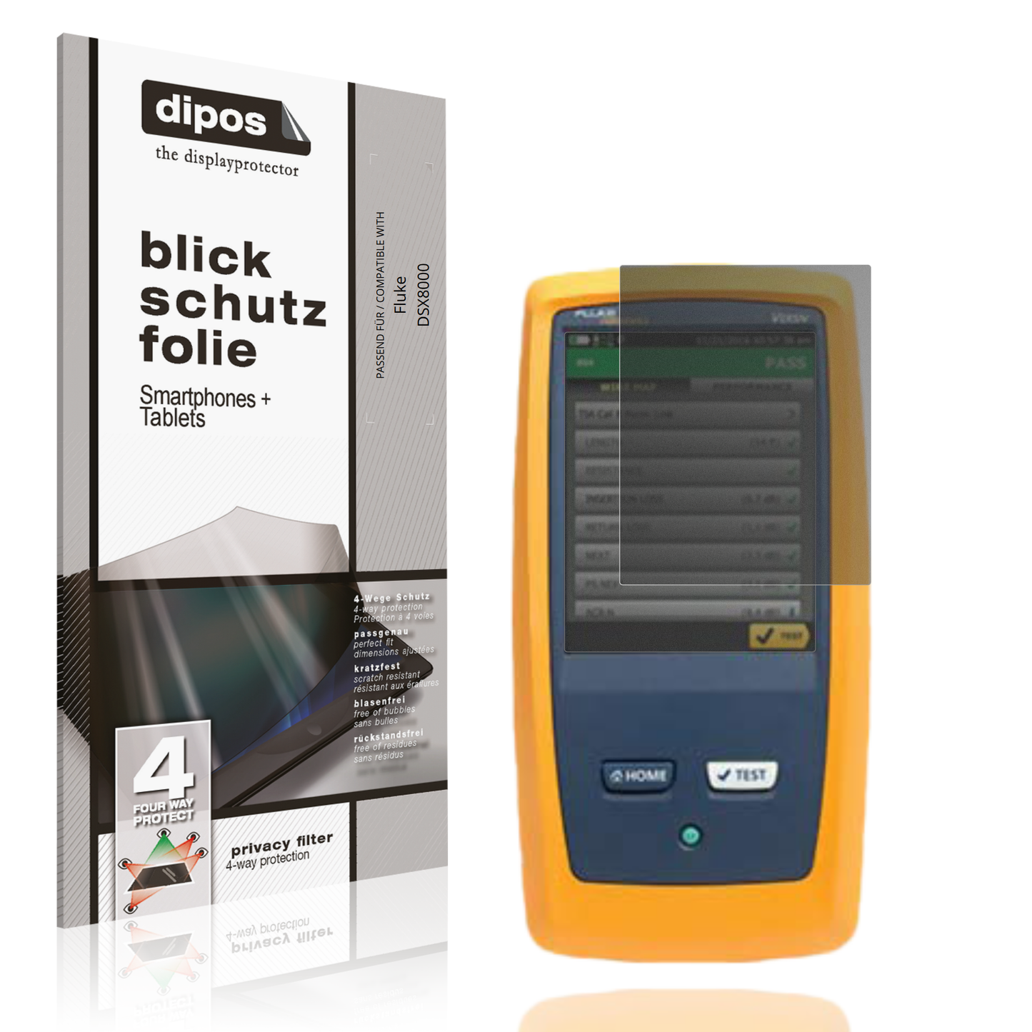 Blickschutzfolie von dipos passend für Fluke DSX8000, präziser Zuschnitt und blasenfrei montiert