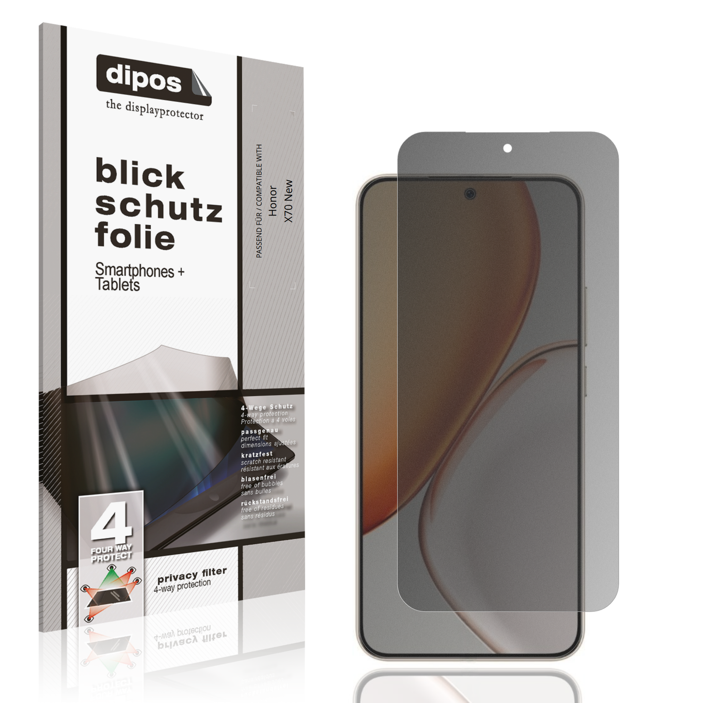Blickschutzfolie von dipos passend für Honor X70 New, präziser Zuschnitt und blasenfrei montiert