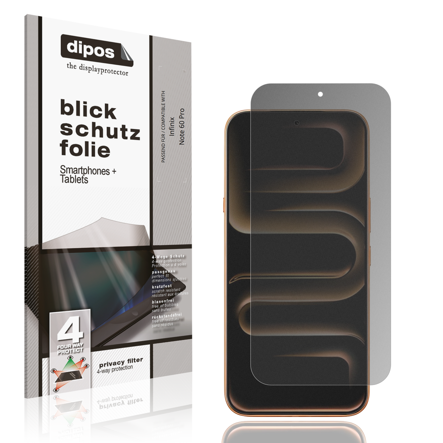 Blickschutzfolie von dipos passend für Infinix Note 60 Pro, präziser Zuschnitt und blasenfrei montiert