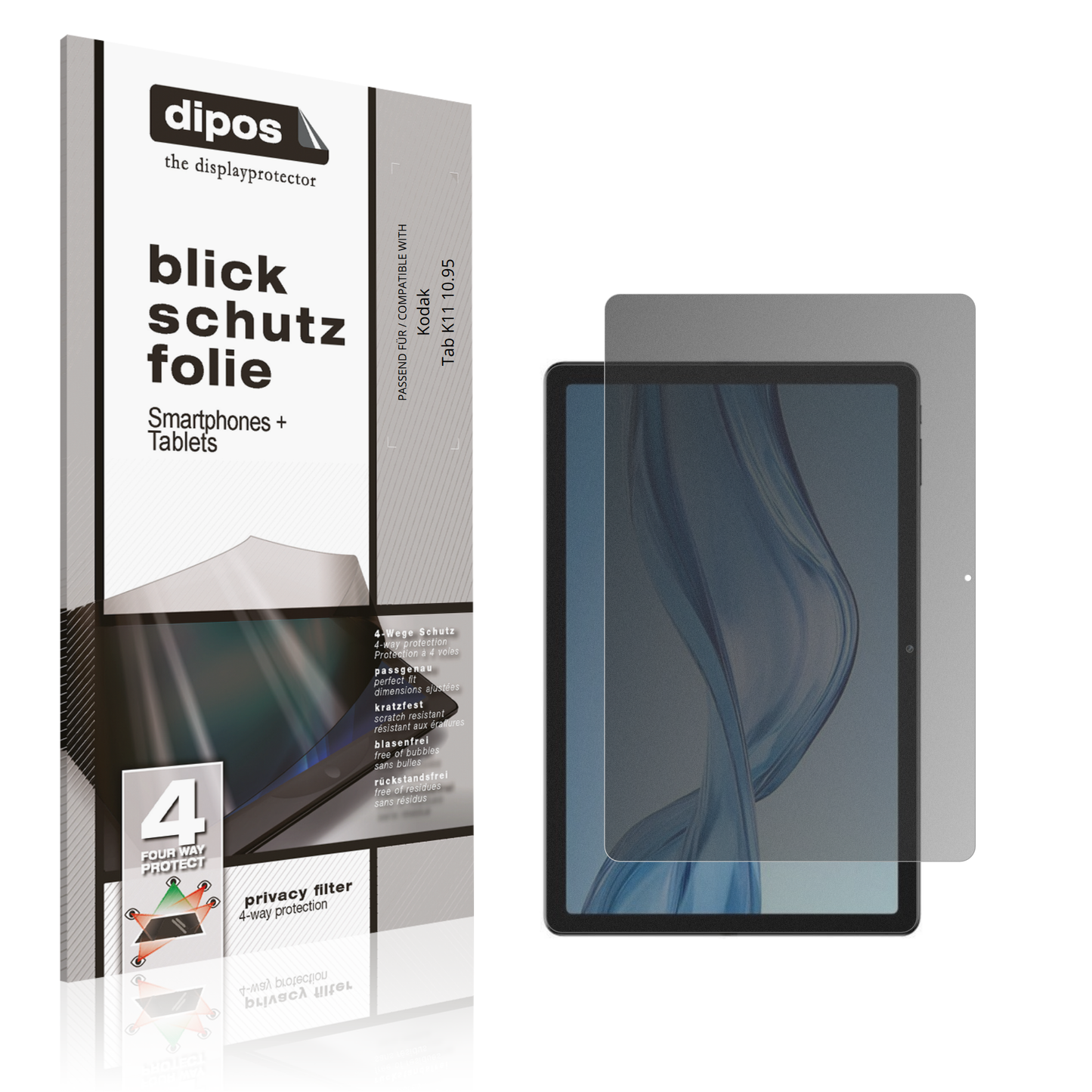 Blickschutzfolie von dipos passend für Kodak Tab K11 10.95, präziser Zuschnitt und blasenfrei montiert
