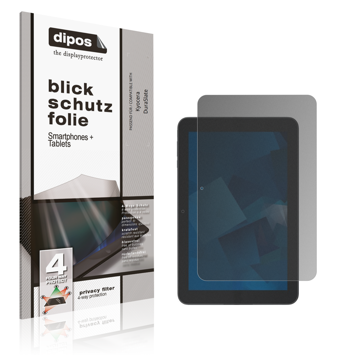 Blickschutzfolie von dipos passend für Kyocera DuraSlate, präziser Zuschnitt und blasenfrei montiert