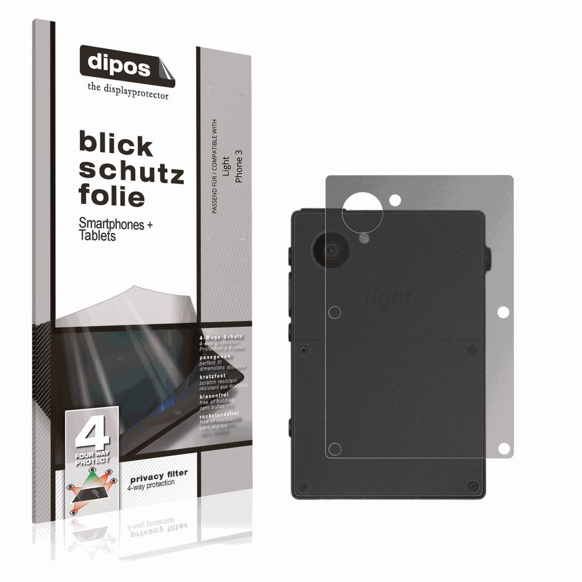 Blickschutzfolie von dipos passend für Light Phone 3 Rückseite, präziser Zuschnitt und blasenfrei montiert