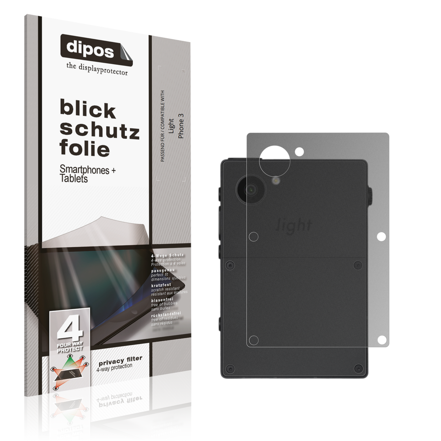 Blickschutzfolie von dipos passend für Light Phone 3 Rückseite, präziser Zuschnitt und blasenfrei montiert