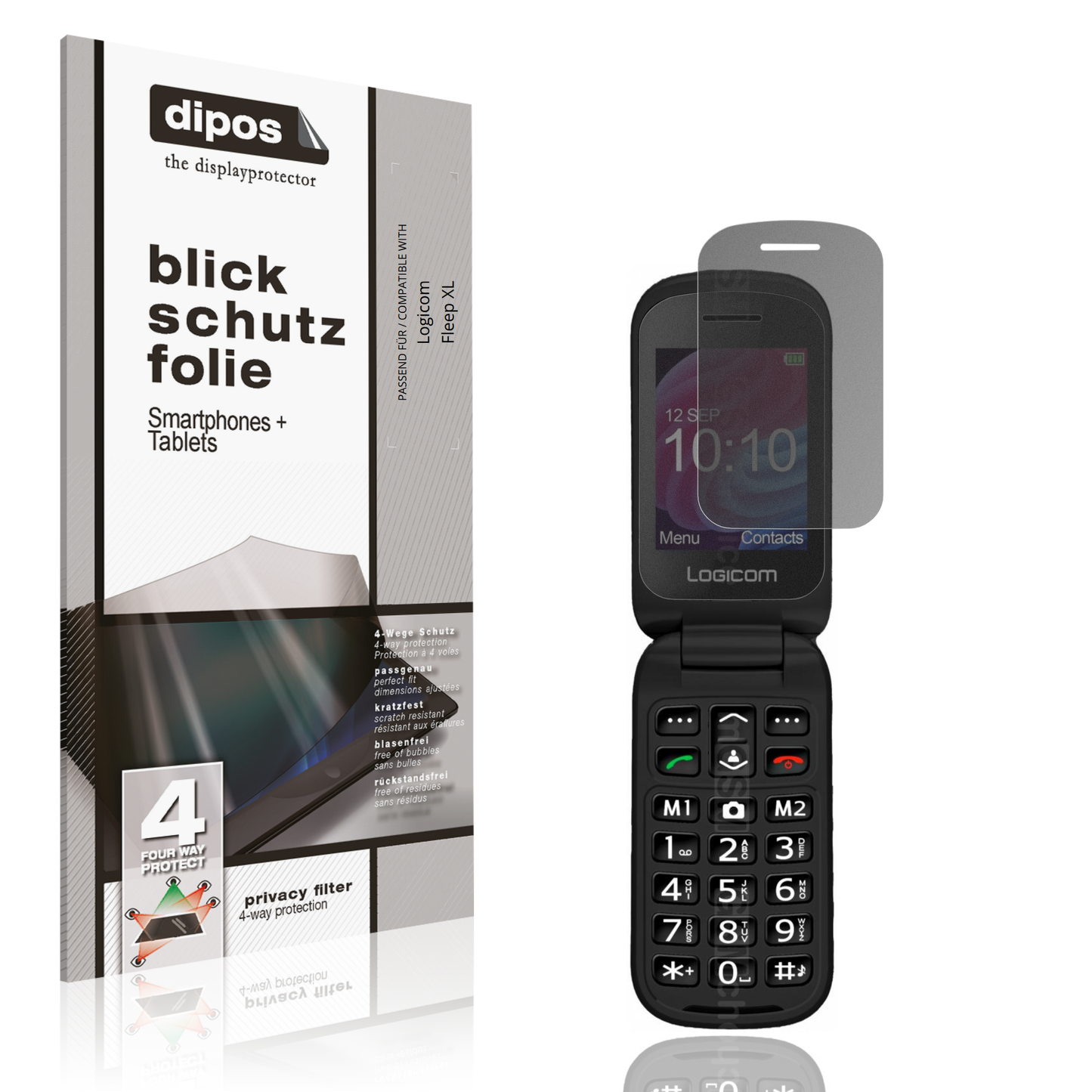 Blickschutzfolie von dipos passend für Logicom Fleep XL, präziser Zuschnitt und blasenfrei montiert
