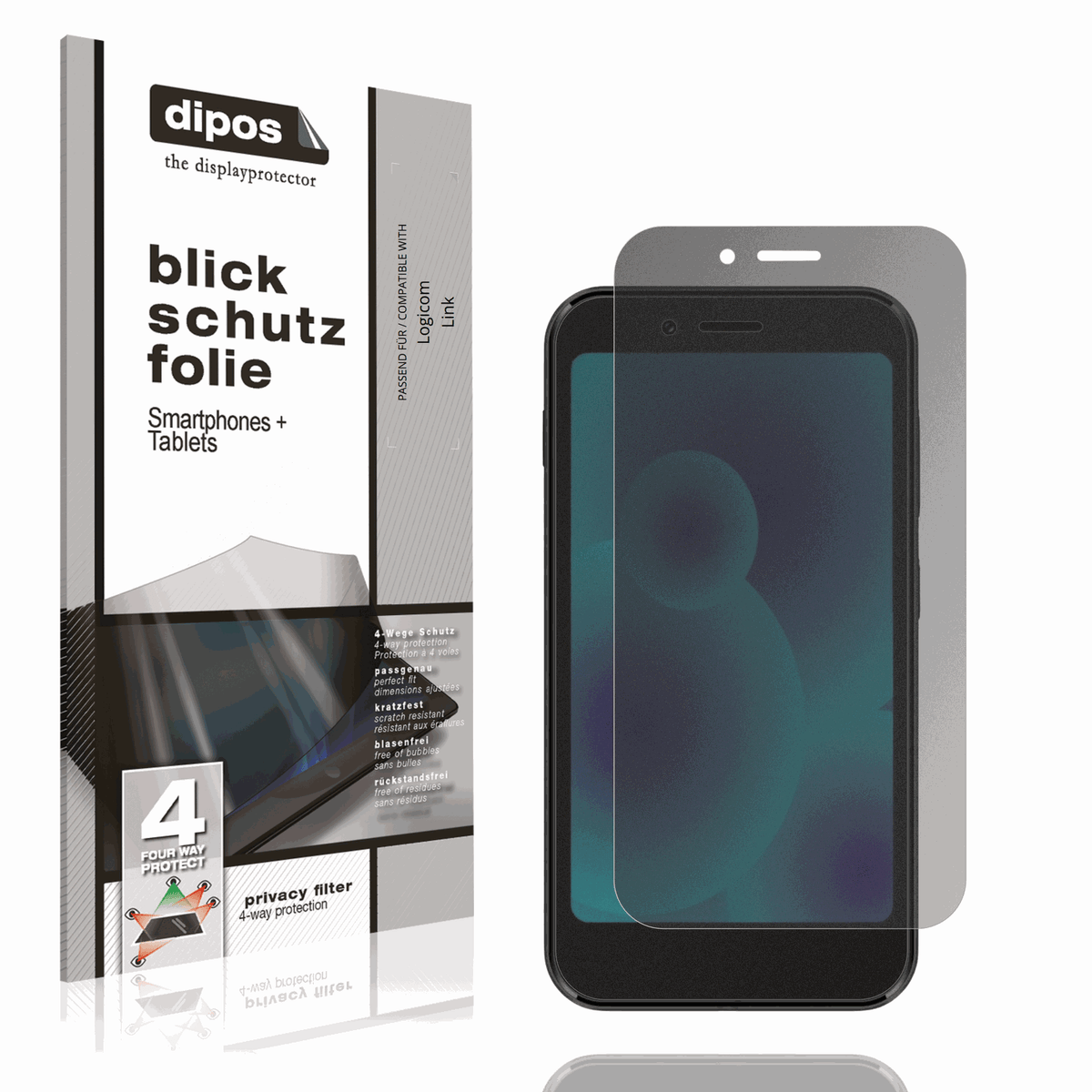 Blickschutzfolie von dipos passend für Logicom Link, präziser Zuschnitt und blasenfrei montiert