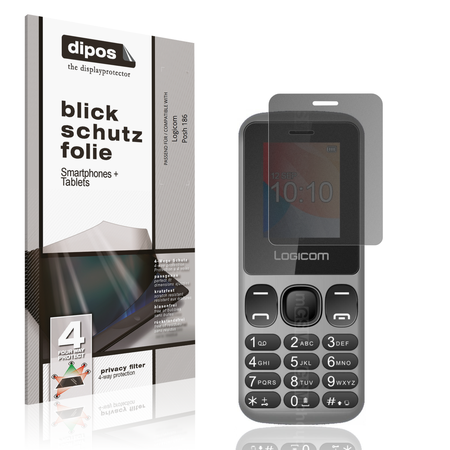 Blickschutzfolie von dipos passend für Logicom Posh 186, präziser Zuschnitt und blasenfrei montiert