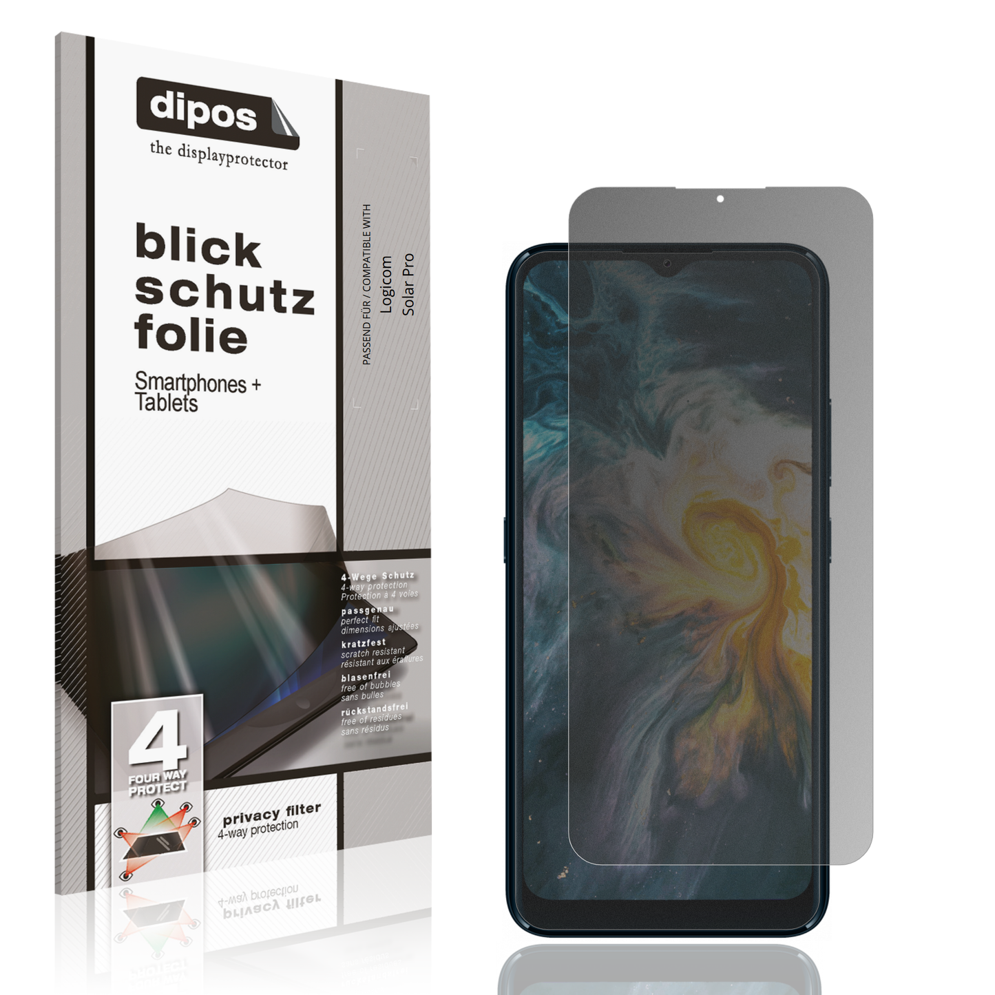 Blickschutzfolie von dipos passend für Logicom Solar Pro, präziser Zuschnitt und blasenfrei montiert