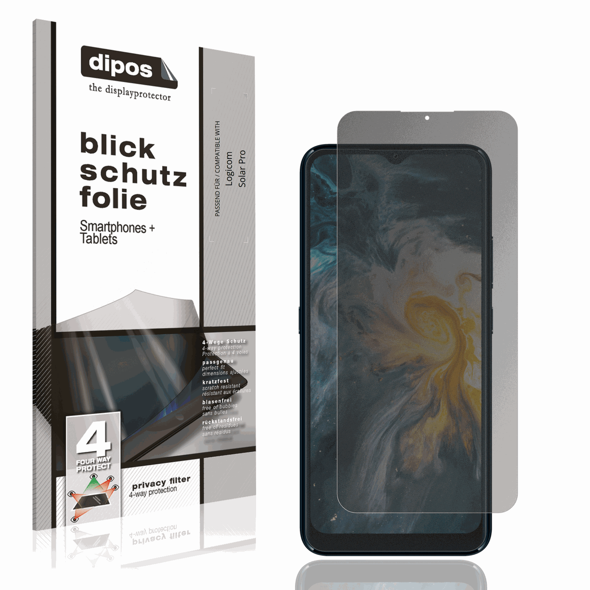 Blickschutzfolie von dipos passend für Logicom Solar Pro, präziser Zuschnitt und blasenfrei montiert