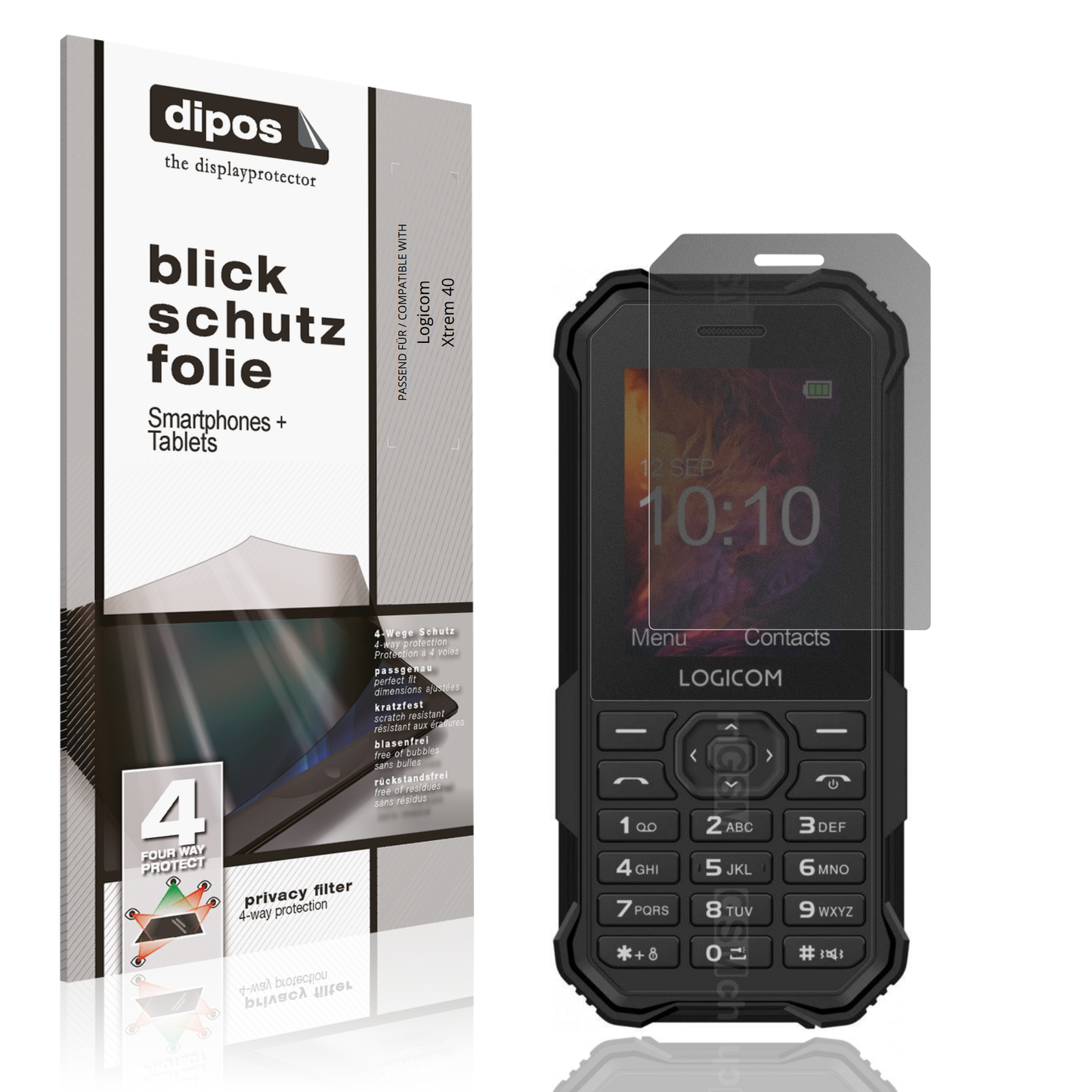 Blickschutzfolie von dipos passend für Logicom Xtrem 40, präziser Zuschnitt und blasenfrei montiert