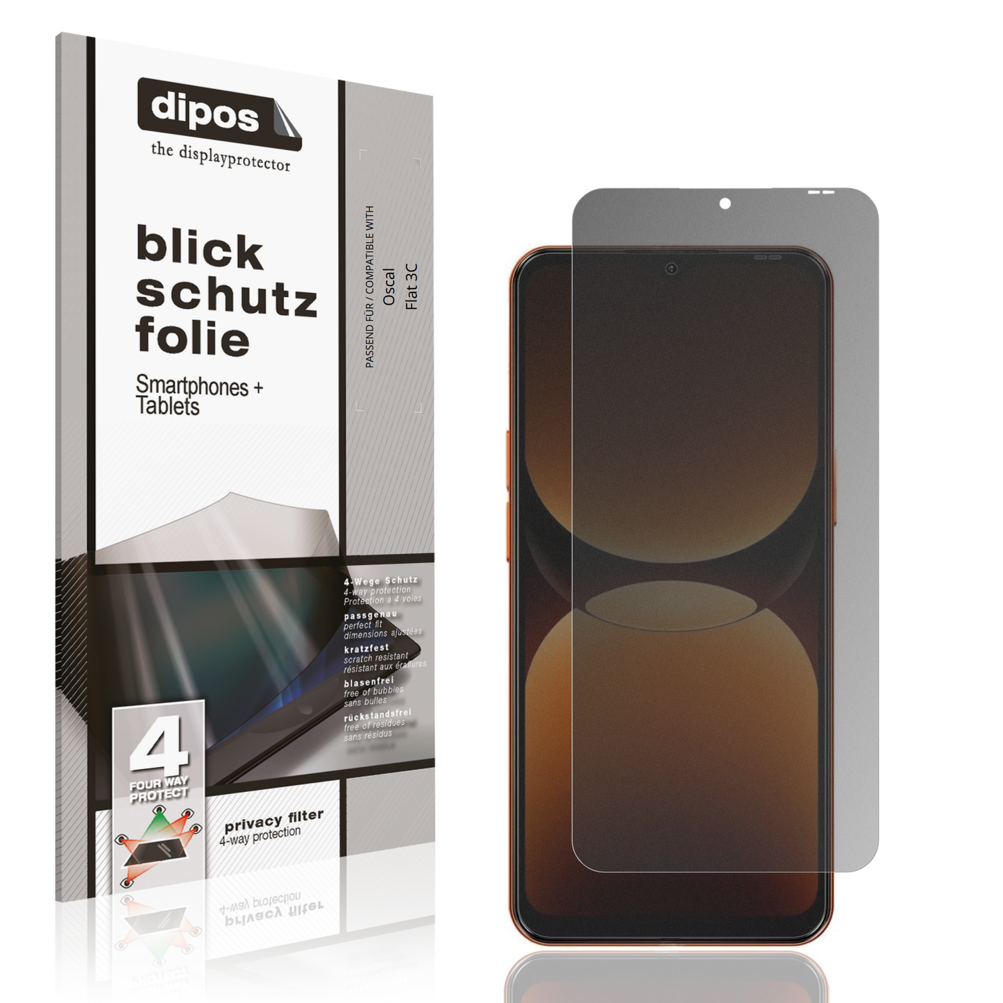 Blickschutzfolie von dipos passend für Oscal Flat 3C, präziser Zuschnitt und blasenfrei montiert