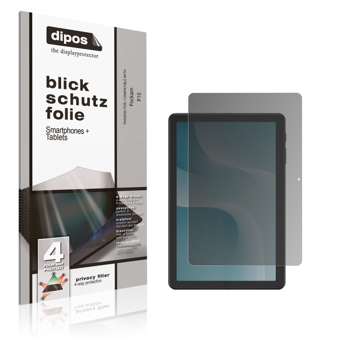 Blickschutzfolie von dipos passend für Pockam P10, präziser Zuschnitt und blasenfrei montiert