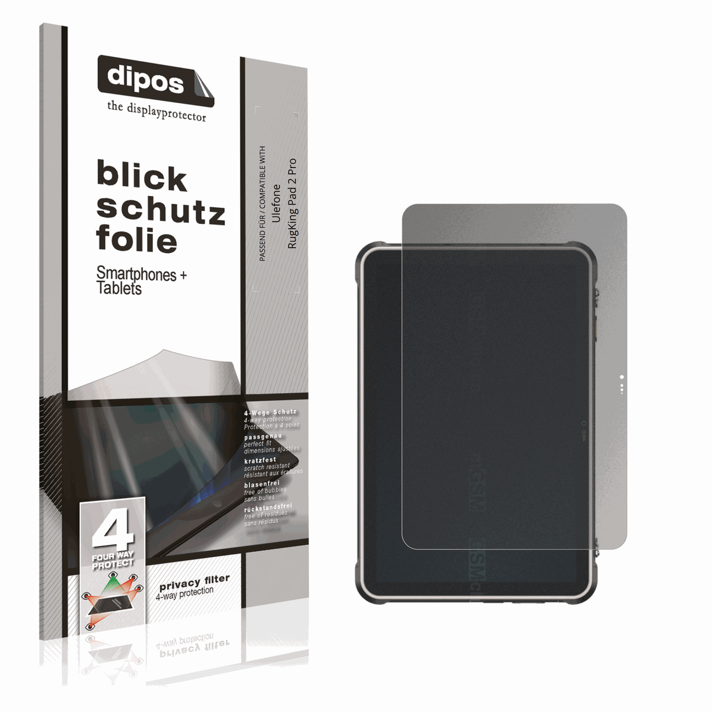Blickschutzfolie von dipos passend für Ulefone RugKing Pad 2 Pro, präziser Zuschnitt und blasenfrei montiert