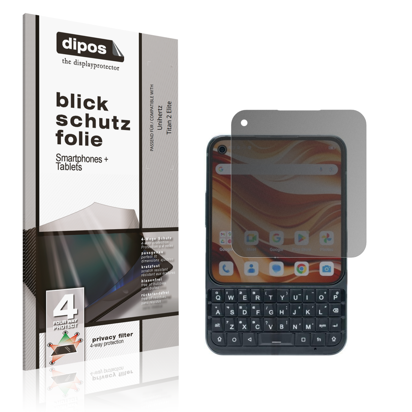 Blickschutzfolie von dipos passend für Unihertz Titan 2 Elite, präziser Zuschnitt und blasenfrei montiert