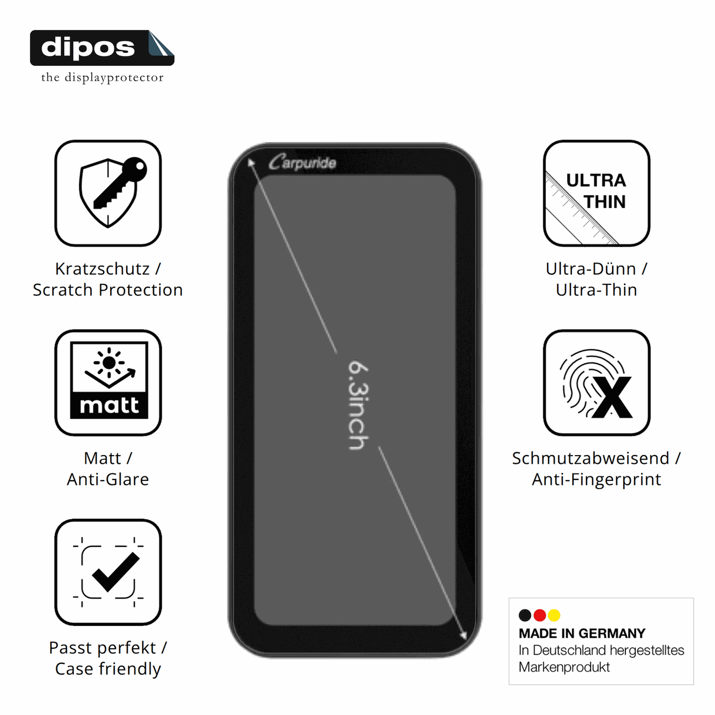2x Screen Protector for Carpuride W603B 6.3 Zoll Protection Anti Glare dipos