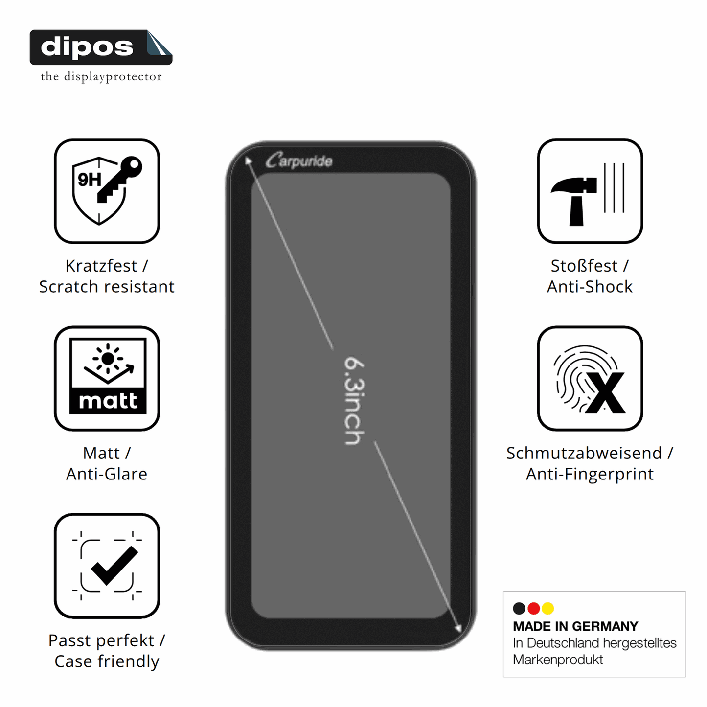 2x Screen Protector for Carpuride W603B 6.3 Zoll matte Flexible Glass 9H dipos