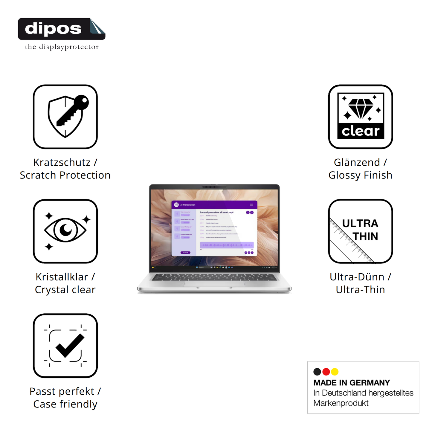 Displayschutz hergestellt in Deutschland, höchste Qualität made in Germany