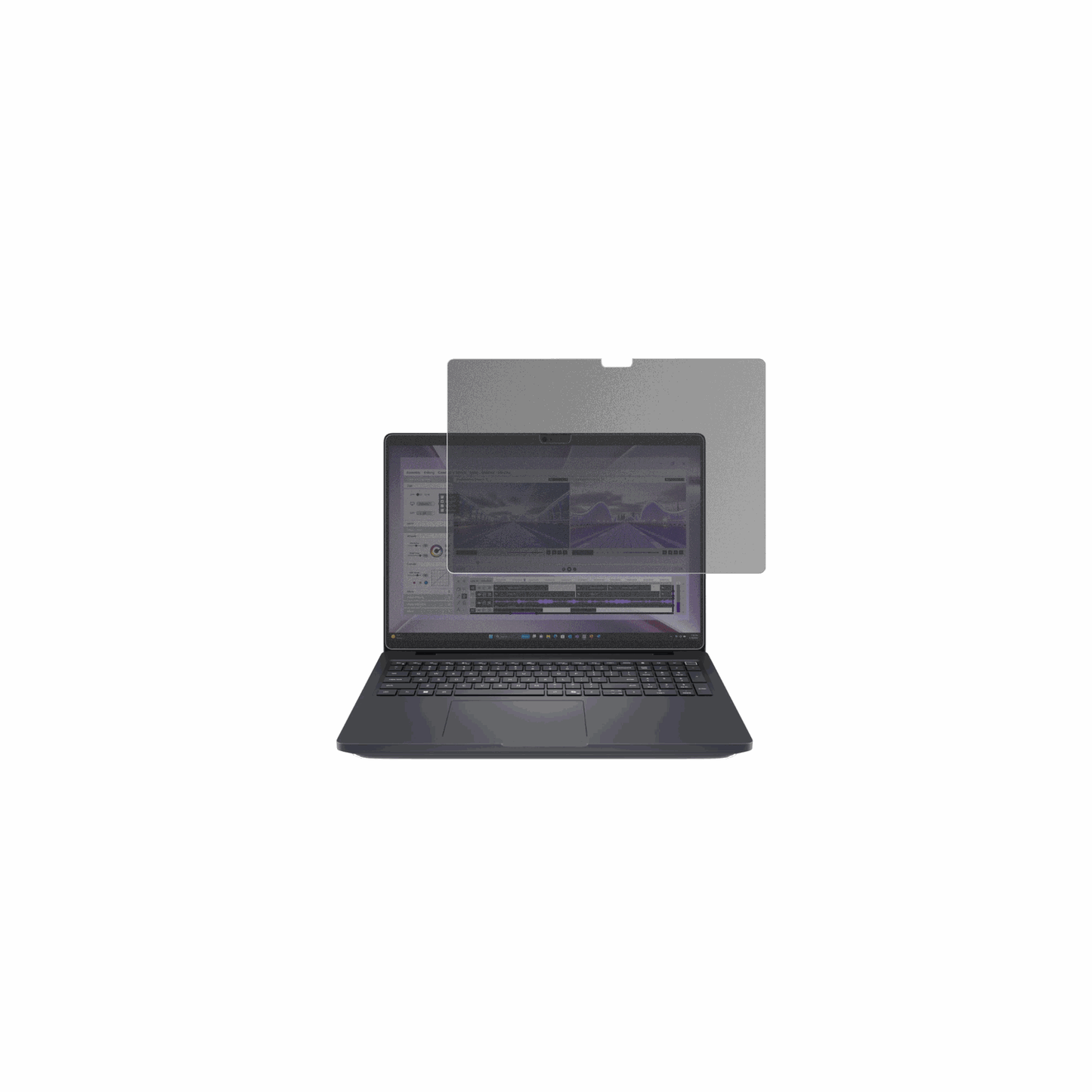 DellPro Max 16 MC16250 mit aufgebrachtem dipos Displayschutz, der seitliche Einblicke blockiert