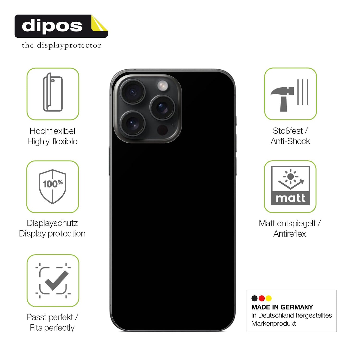 2x Full Cover matte Film for Apple iPhone 16 Pro Rückseite Screen Protector