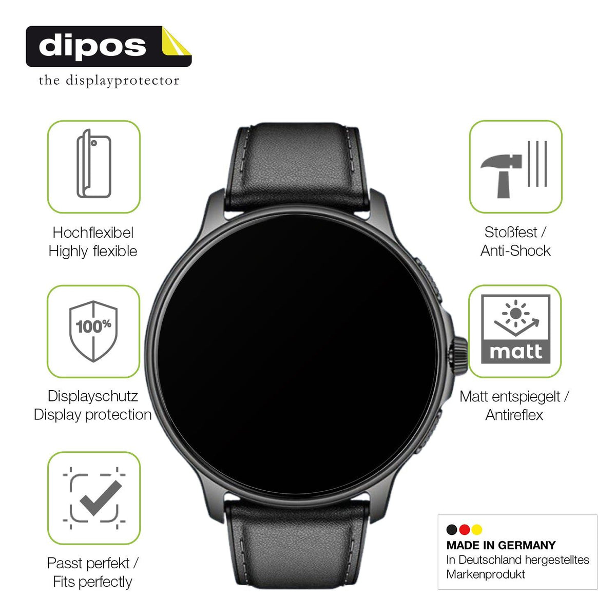 2x Full Cover matte Film for Smartwatch 28.5mm durchmesser Screen Protector