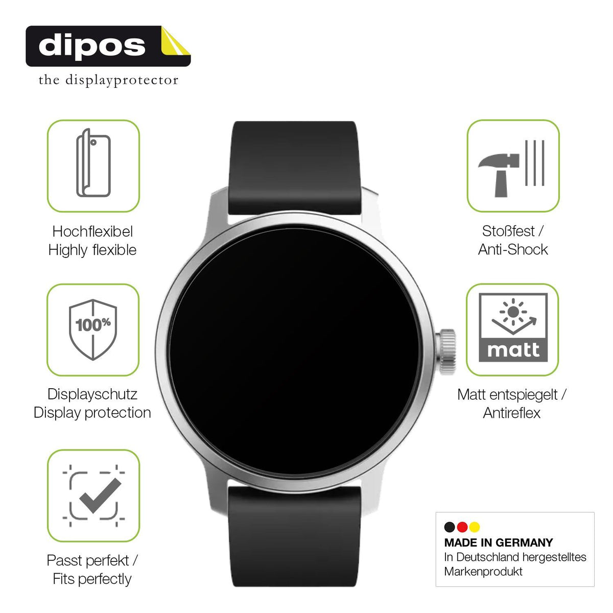 2x Full Cover matte Film for Withings Scanwatch 42mm Gen. 1 Screen Protector