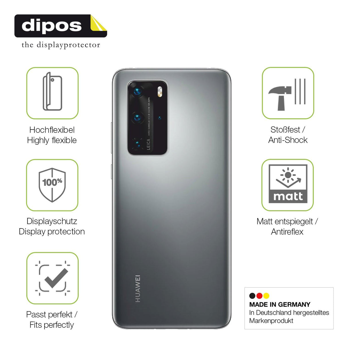 2x Full Cover matte Film for Huawei P40 Pro Rückseite Screen Protector