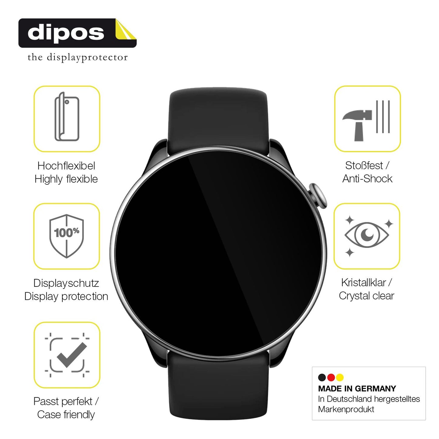 2x Screen Protector for Amazfit GTR mini Protective Film covers 100% dipos Flex