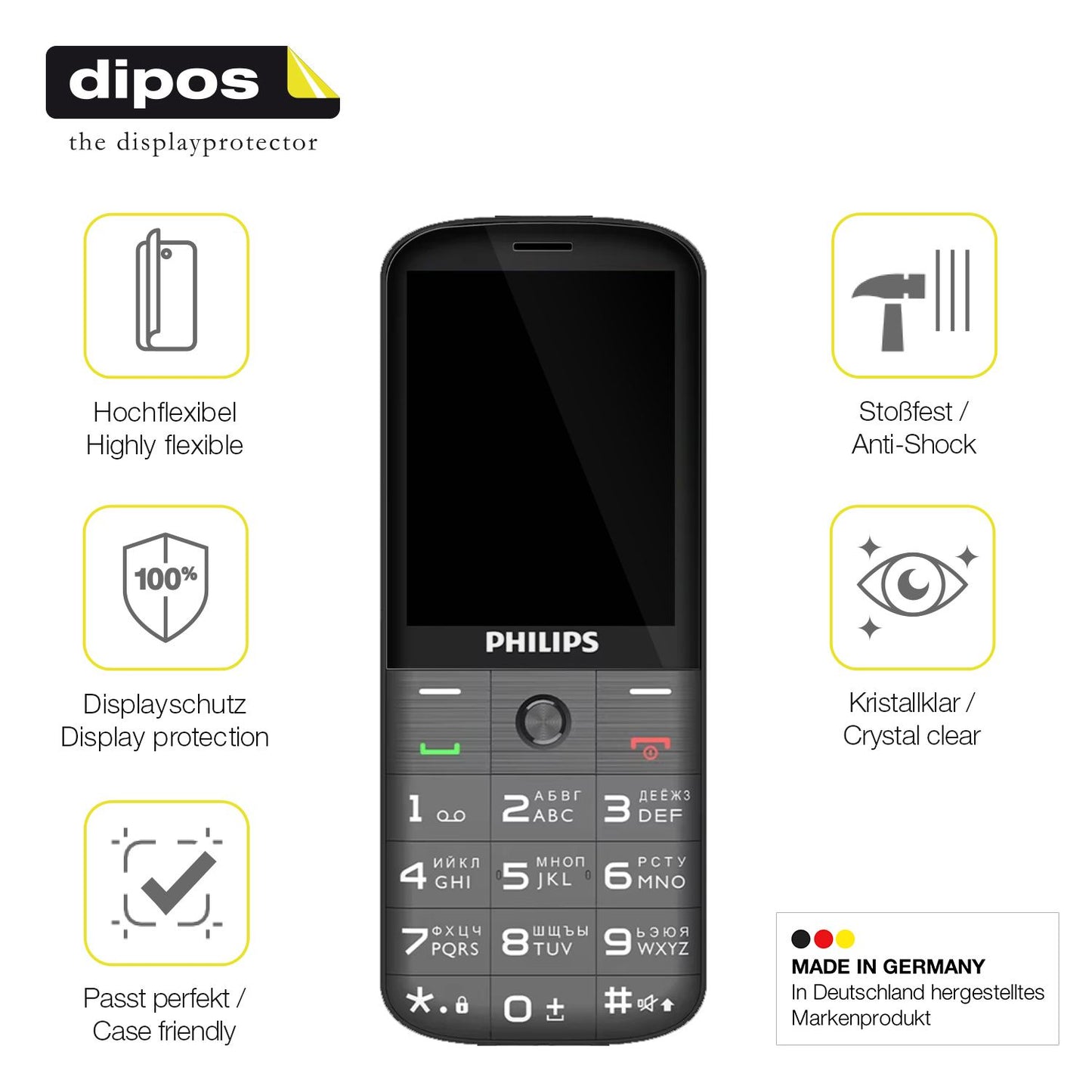 2x Screen Protector for Philips Xenium E227 Protective Film covers 100% dipos