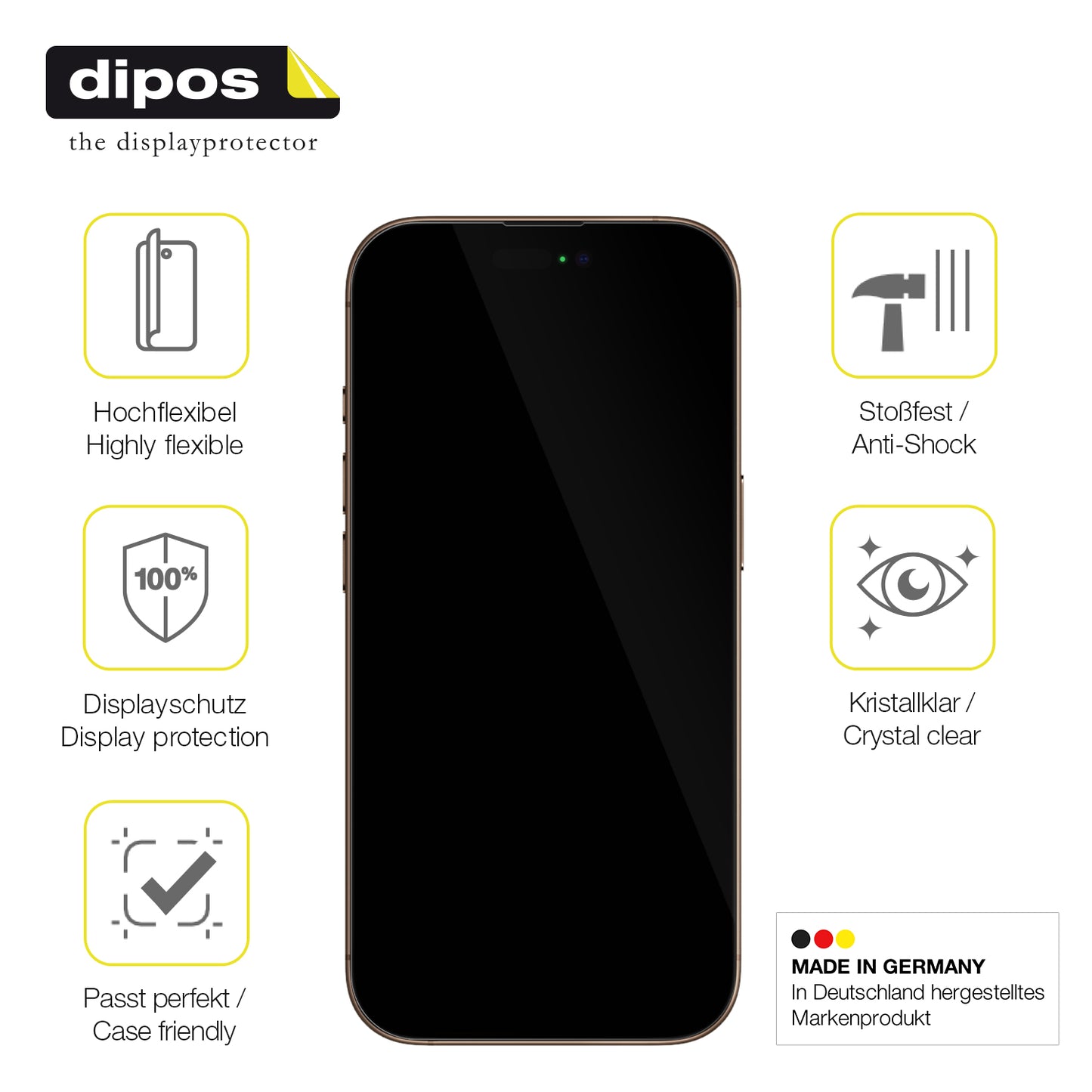 2x Screen Protector for Apple iPhone 16 Pro Protective Film covers 100% dipos