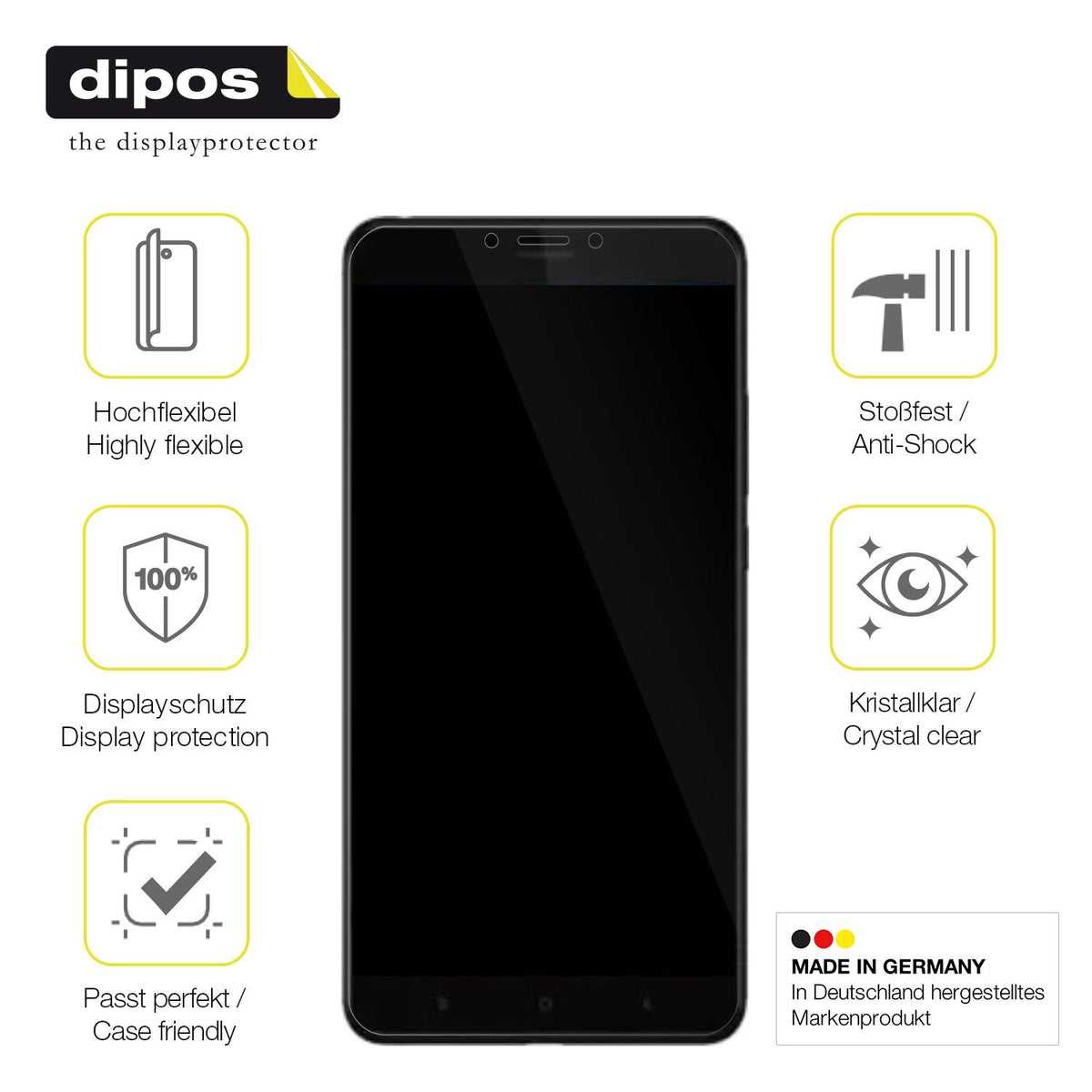 2x Screen Protector for Xiaomi Mi Max 3 Protective Film covers 100% dipos Flex