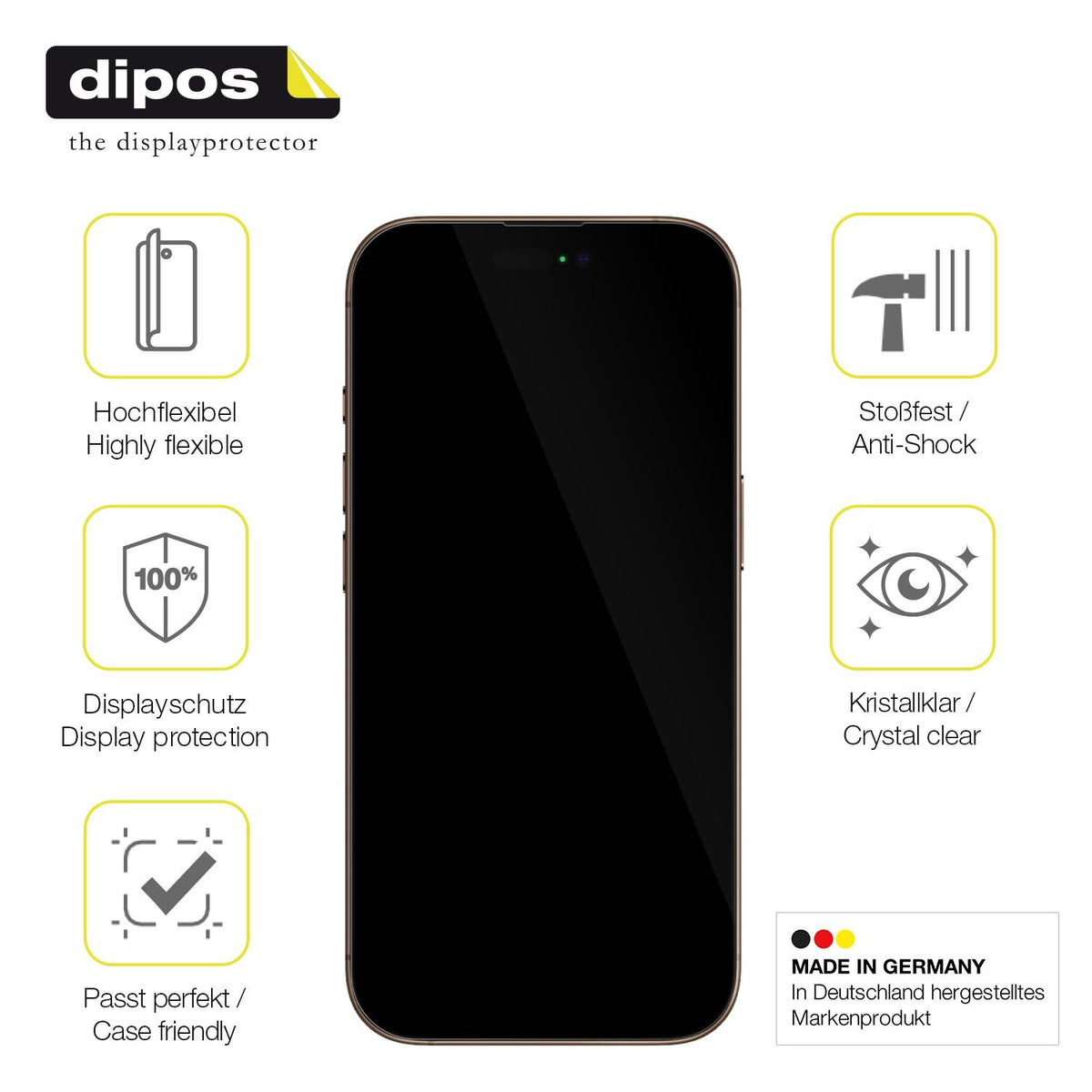 2x Screen Protector for Apple iPhone 16 Pro Protective Film covers 100% dipos