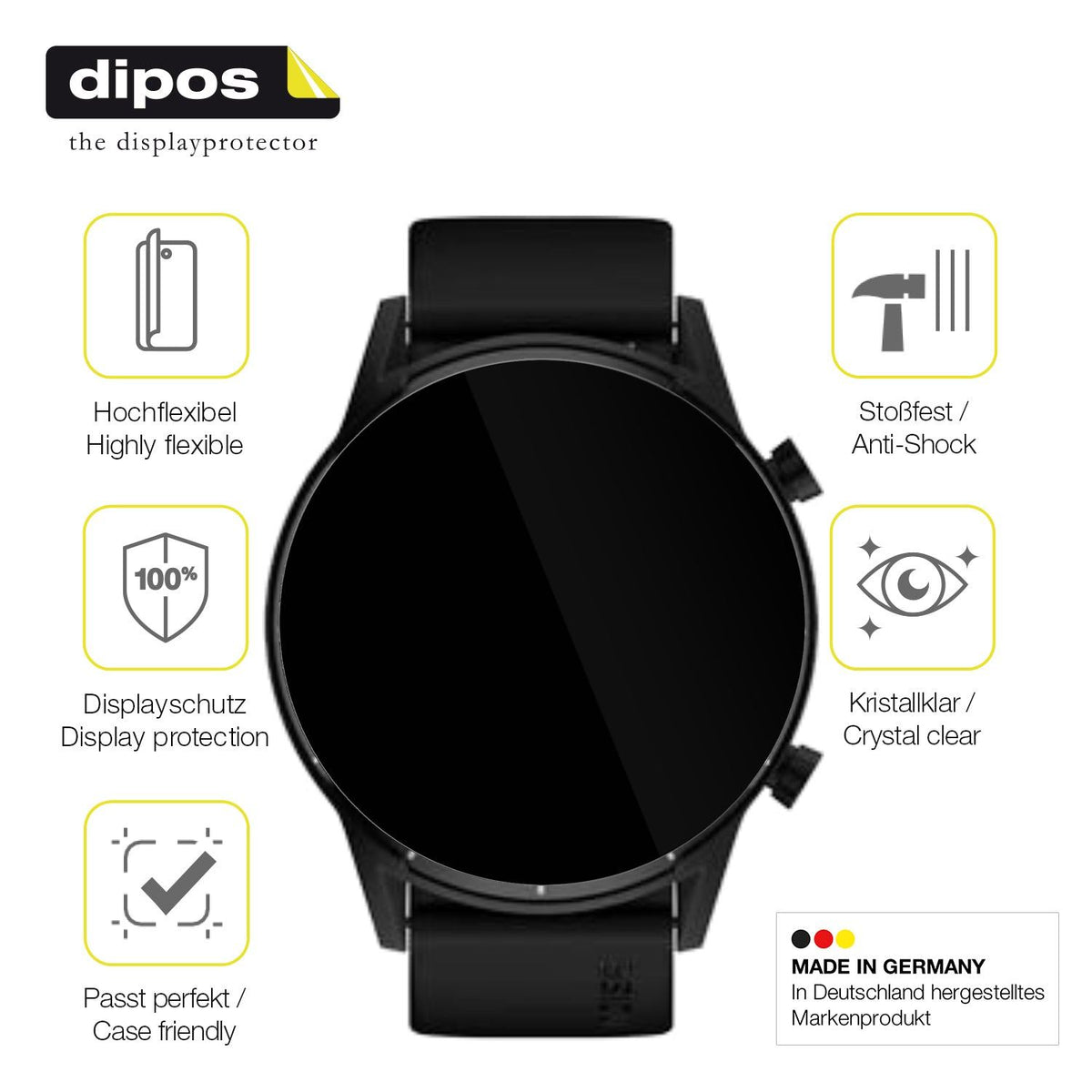 2x Screen Protector for Tecno Watch Pro 2 Protective Film covers 100% dipos Flex