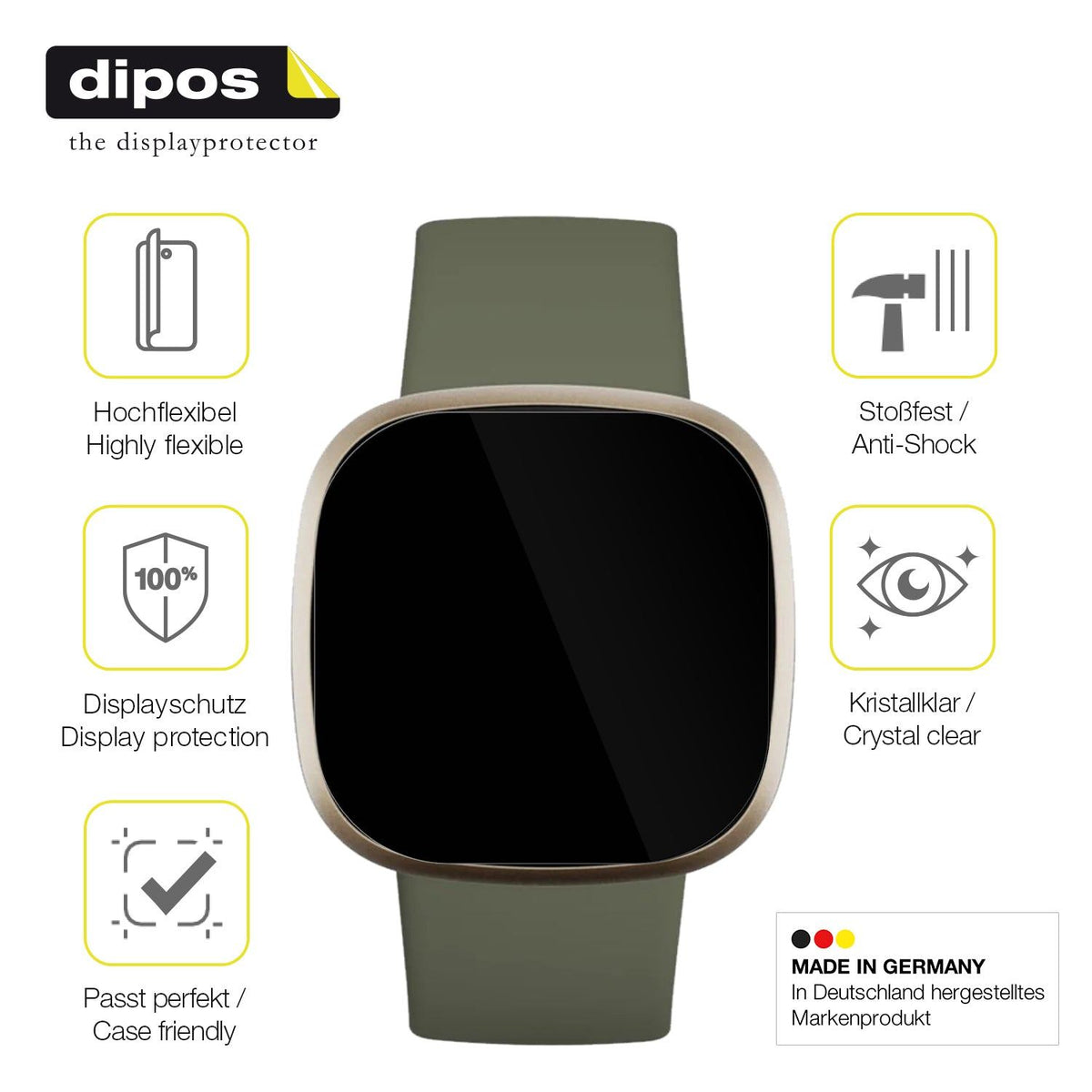 2x Screen Protector for Fitbit Versa 3 Protective Film covers 100% dipos Flex