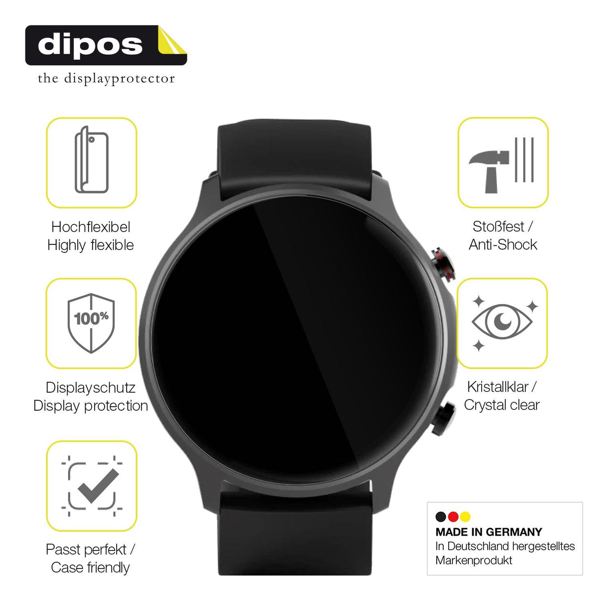 2x Screen Protector for Hama 6910 Smartwatch Protective Film covers 100% dipos